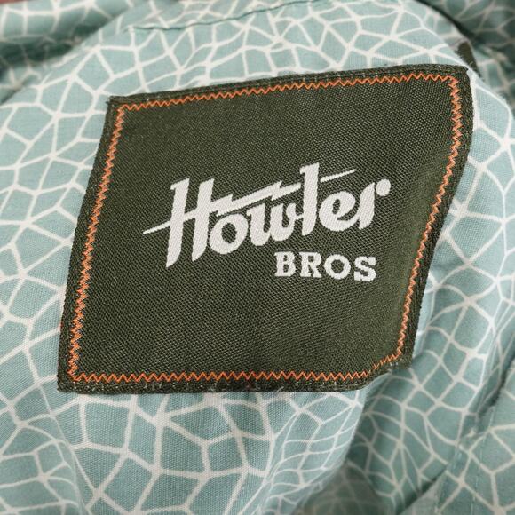 Howler Brothers Shirt Mens Large Green Short Sleeve Button Up Geometric Pocket - Picture 8 of 10